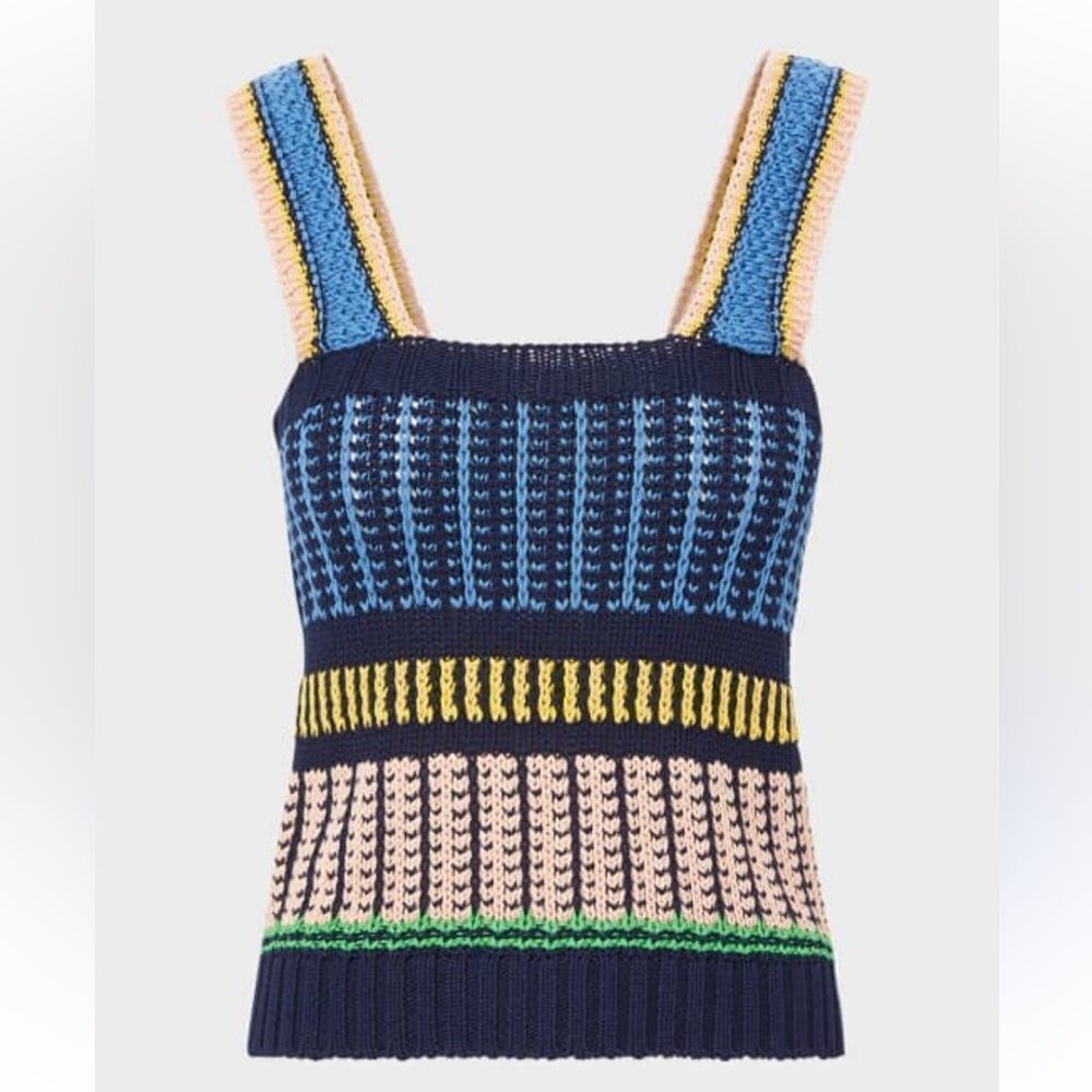Veronica Beard Voya Knit Tank Top Sleeveless Khaki/White Size L NWT $298 - Picture 6 of 7